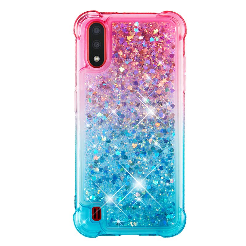 Copertura del silicone Per Samsung Galaxy A01 A21S A70 Liquido Dinamico Caso di Sabbie Mobili Per Samsung A 01 A015F A015 Del Telefono di Protezione caso: Samsung A01 / Pink -sky blue