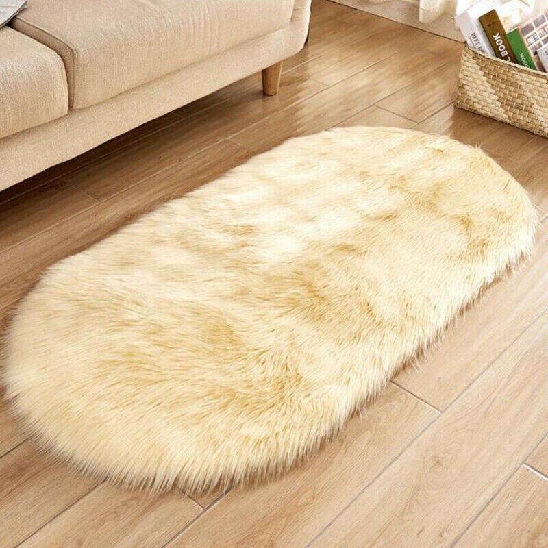 Small Faux Fur Rug Hairy Soft Shaggy Area Rug Floor Carpet Fully Mats Home Decor: Beige
