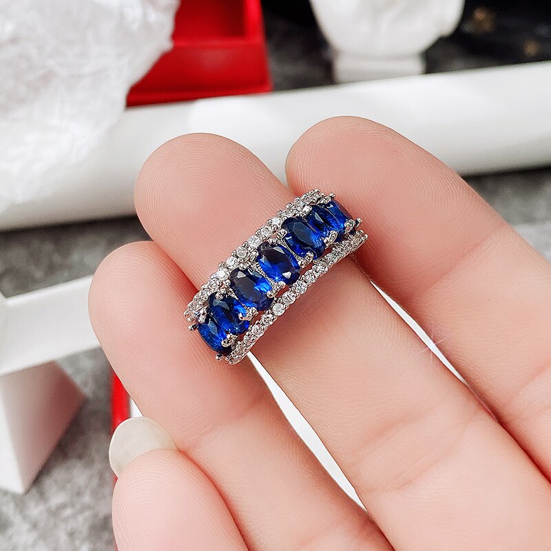 Huitan zarte damen-eheringe, Erklärung-schmuck mit blauem zirkonia-kristall, trendige Party-accessoires