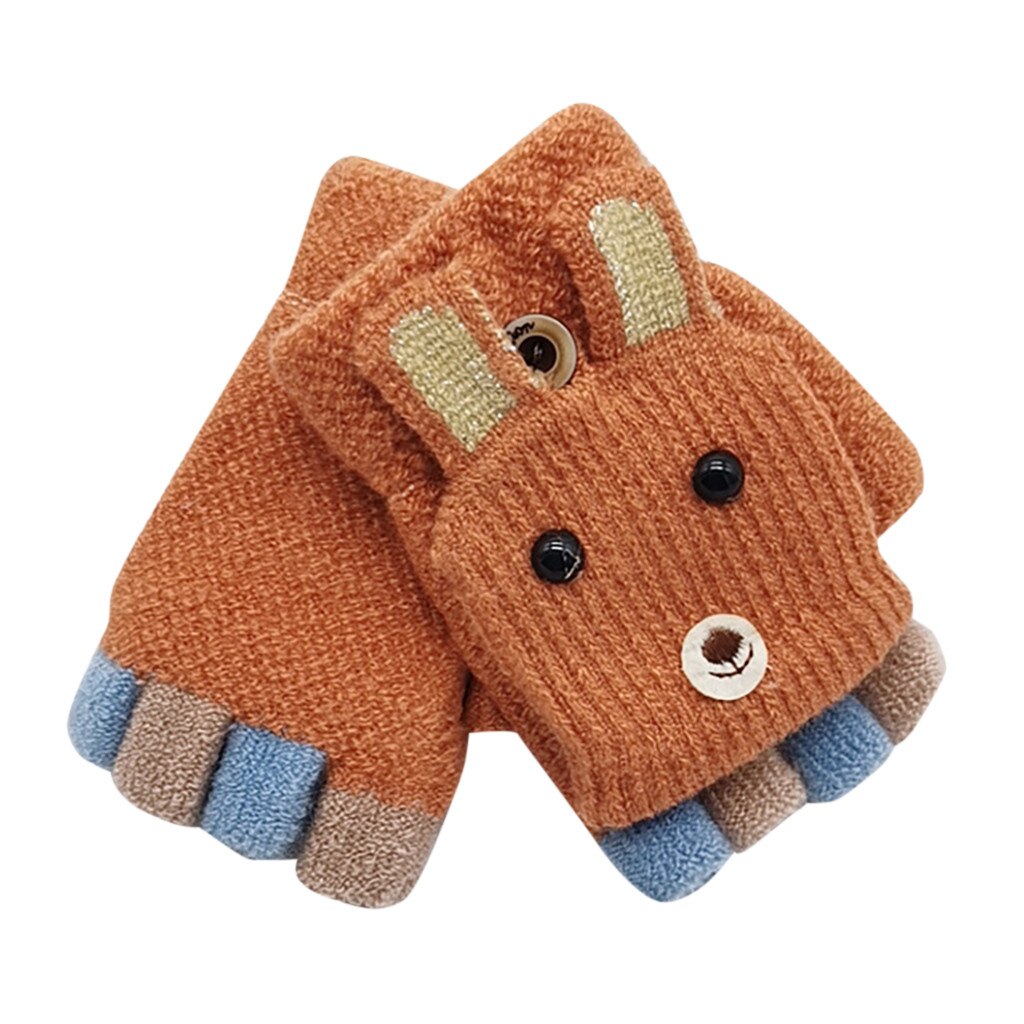 Kinder Kinder Handschuhe Winter Weihnachts Halbe Finger Geweih Cabrio Flip Top Handschuhe 1-3 Jahre Warme Gestrickte Handschuhe перчатки #15: Orange