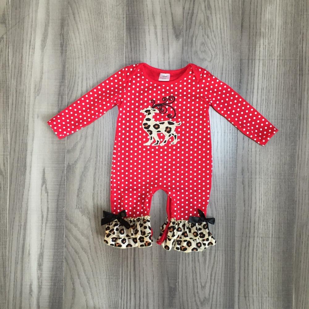 Baby piger tøj baby jul romper baby spædbarn toddler romper leopard romper med elg baby piger boutique tøj