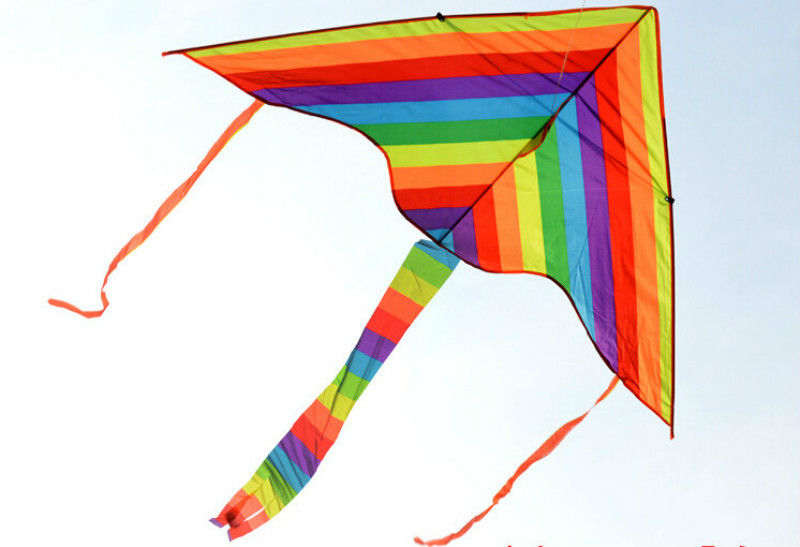 1Pc Nylon Rainbow Lange Staart Driehoek Kite Fly Zachte Bries Fly Kinderen Buitensporten Speelgoed