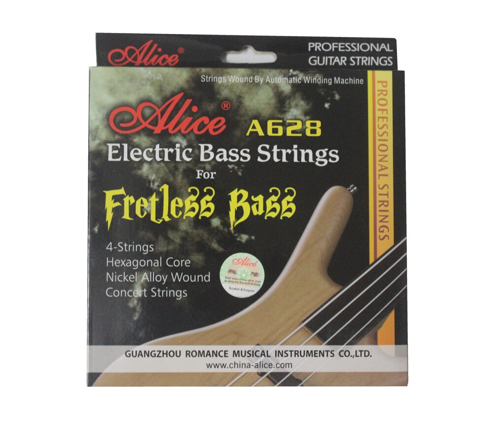 Alice A628 Platte Wond Zeshoekige Core Nikkellegering Wond Gold Ball-End 4-Strings Fretloze Elektrische Bas Snaren