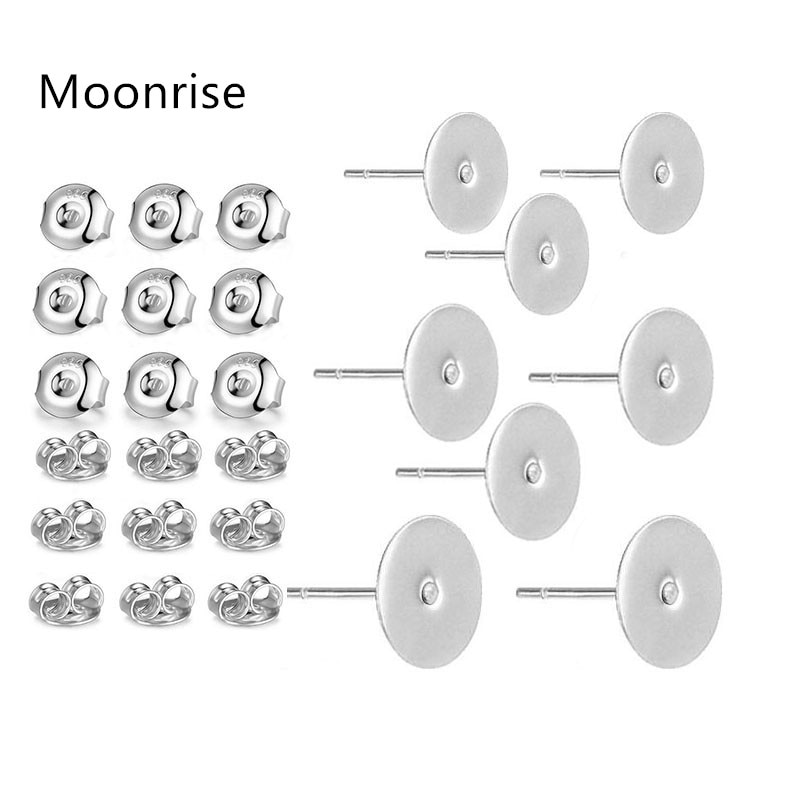 50 Uds. Postes de pendientes hipoalergénicos pendientes de latón chapados en plata 925 4 5 6mm almohadilla plana hallazgos en blanco pendiente de mariposa trasero