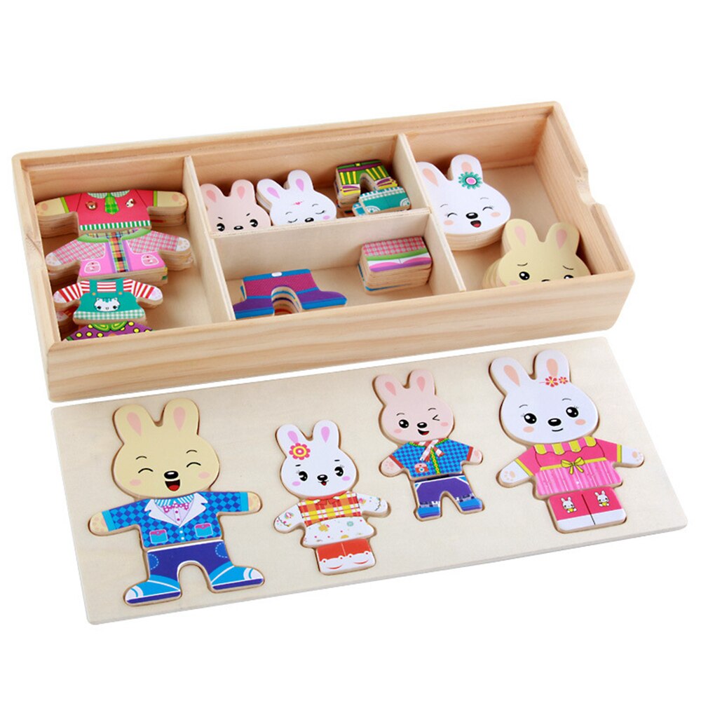 Little Rabbit/Tiger, ropa para niños, Educación Temprana, rompecabezas de madera, juego de vestidor, rompecabezas de madera para bebés, juguetes de