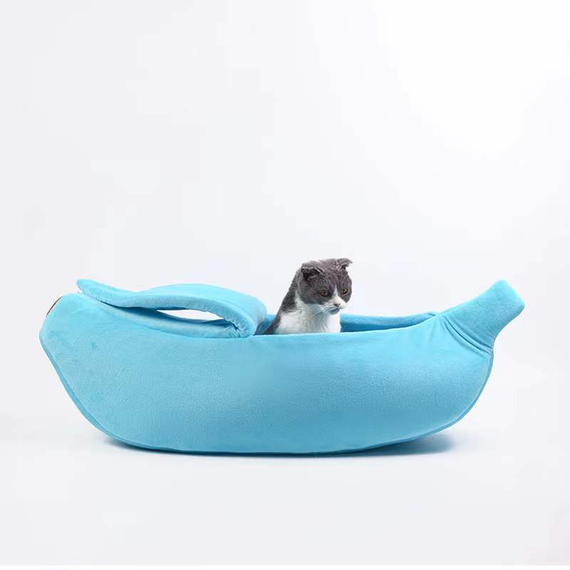 Lit banane Super doux pour chat et chien, niche, panier de couchage , coussin de confort pour chat, grotte confortable et Portable: blue / M