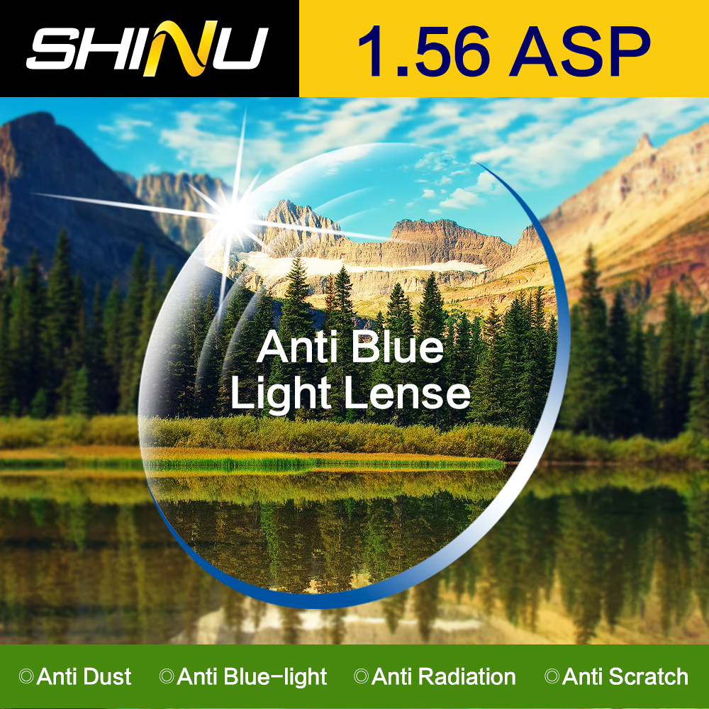 SHINU 1.56 Index Anti Blue Light Lens Computer Worker Optical Prescription Eyeglasses Eyewear For Half-Rim & Full-Rim SH1004