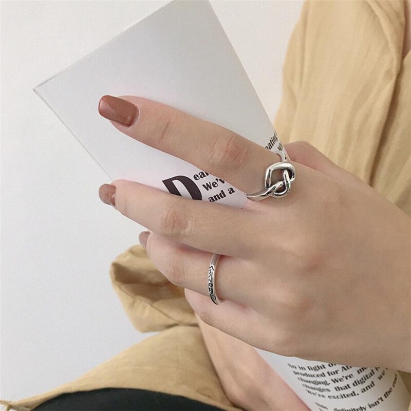 Sole Memory Retro Thai Silver Knotted Romance Heart 925 Sterling Silver Female Resizable Opening Rings SRI537