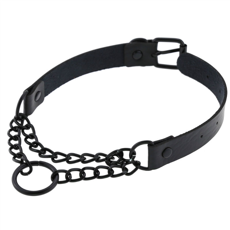 Gothic Dark circle chain collar harajuku punk choker women girls black leather buckle chocker emo kawaii jewelry accessories