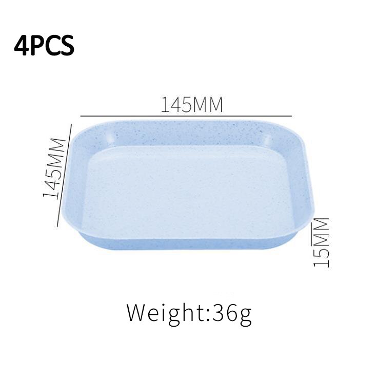 4pcs Square Dish Dinner Plates Anti Wheat Straw Plate Dishes Healthy Tableware Household Snack Spit Bone Trash Fruit Dish: blue