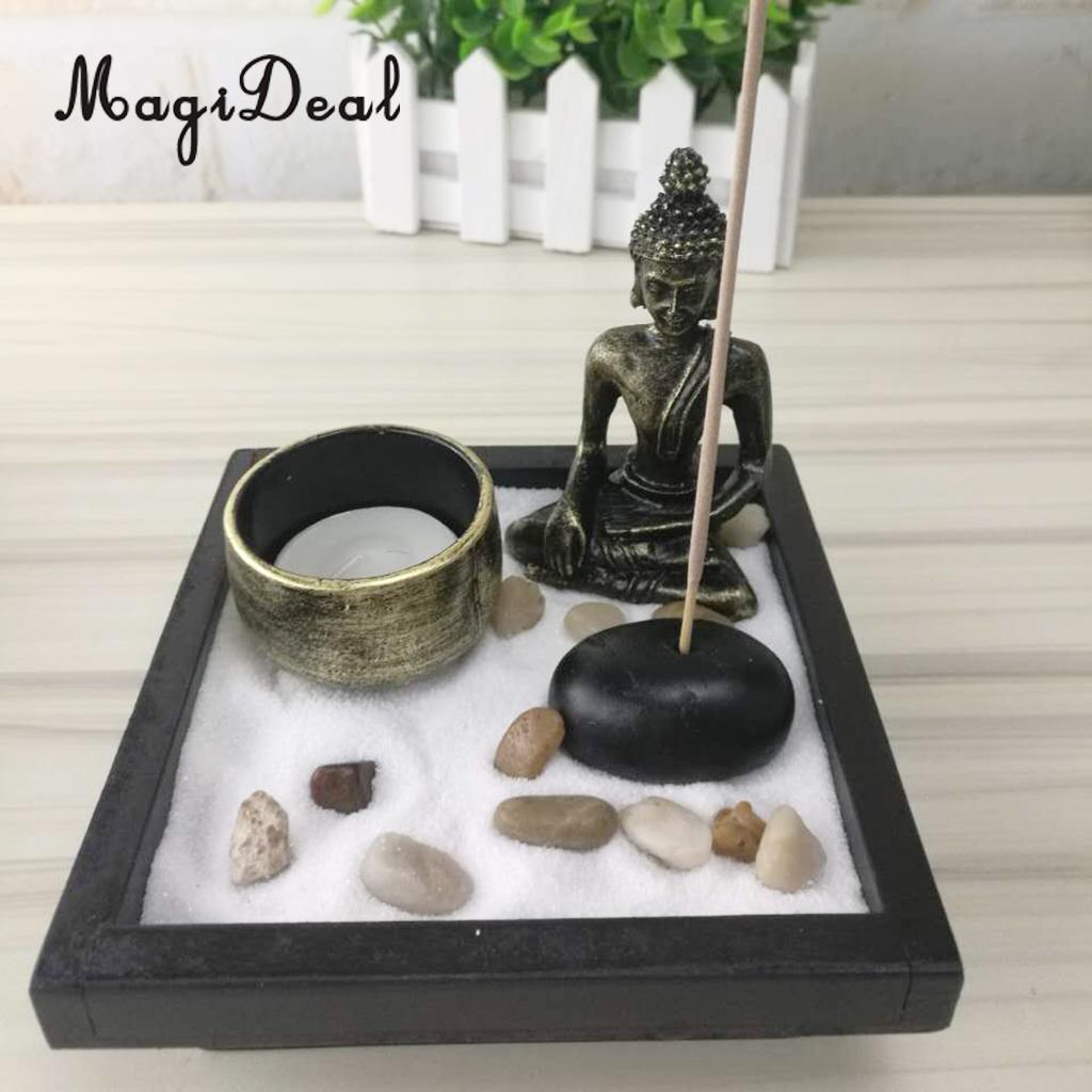 homyl Japanese Zen Garden Sand Tray Buddha Stones Fengshui Meditation Ornament for Home Shop Club Cafe Ba