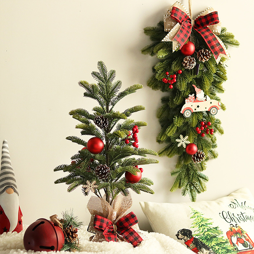 Plastic Tree Artificial Flowers Christmas Wreath Desktop Decoration Trees Festival Supplies Mini 50cm Pine Needle PE Wood Chips