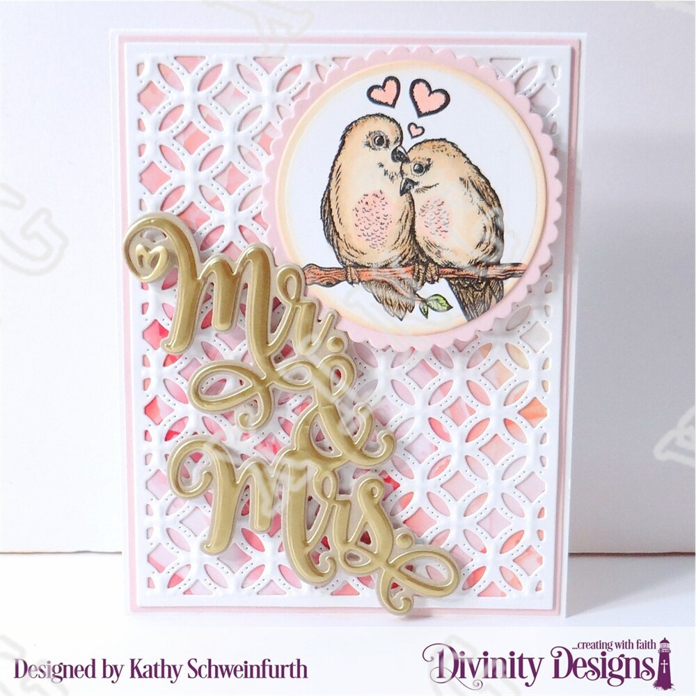 Belly Band Mr Mrs Envelop Anniversary Ring Achtergrond Proost Lovebirds Gatefold Geloof Hoop Liefde Lagen Craft Sterft Postzegels