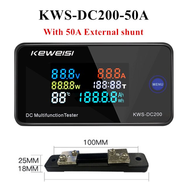 KWS-DC-200 Digitales Voltmeter, Amperemeter, DC 0–200 V, KWS Energie Energie Meter, LED-Farbe, DC, elektrisches Wattmeter mit zurücksetzen-Funktion, 0–100 A: Gold