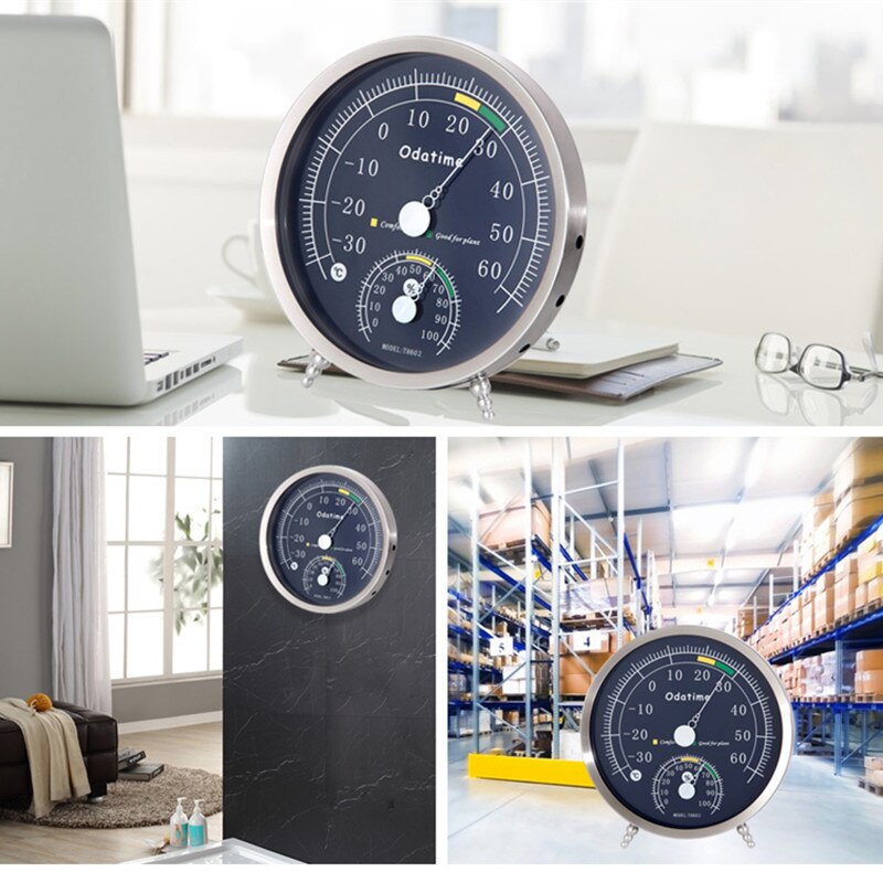 Odatime 3 Types Thermometer/Hygrometer Stainless Steel Standing/Wall Mounting Temperature Humidity Meters Instrument Tools