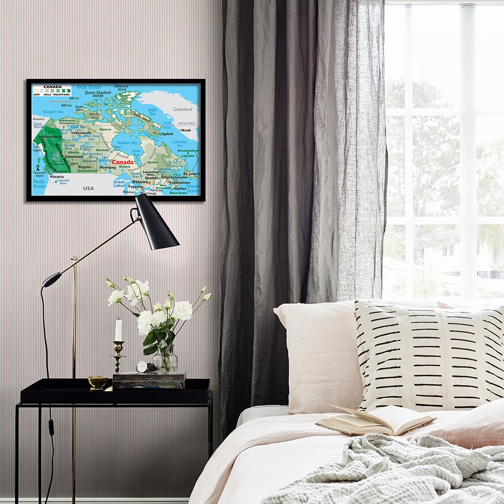59*42cm The Canada Terrain Map Small Size Wall Art Poster Canvas Painting Travel School Supplies Living Room Home Decoration