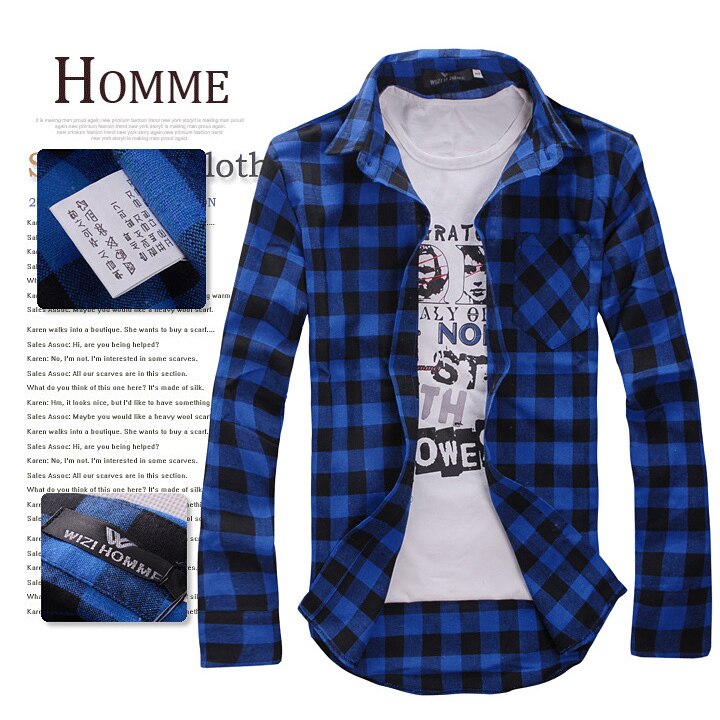 Heren geruit overhemd camisas heren geruit overhemd met lange mouwen heren casual overhemd: Blauw / 45