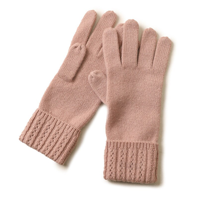 Naizaiga 100% cashmere Cashmere Knitted Gloves Small Cables Vertical Edge Hollow Gloves Inner Mongolia Factory SN611