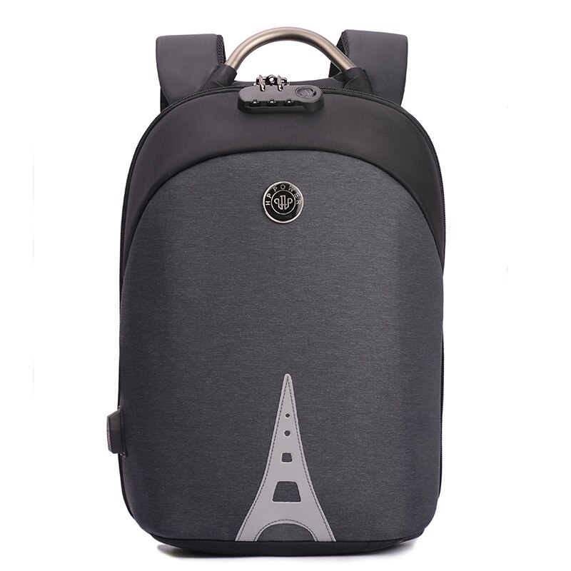 Ingen nyckel stöldskydd män ryggsäckar självlysande 15.6 tums usb laddning laptop manlig mochila college skolryggsäck: Grå 1