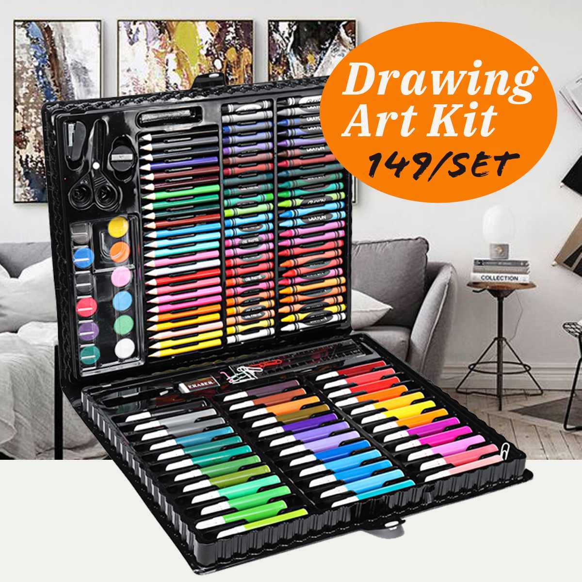 149pcs/set Complete Paint Drawing Art Kit Wooden Box Set Storage Case 138 Piece Pencil