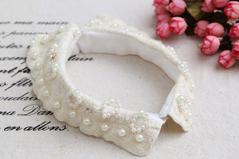 Frauen Weiß Gefälschte Kragen Jahrgang Stickerei Blumen- Abnehmbare Kragen Handgemachte Perlen Falsche Gefälschte Hemd Kragen Dekoration