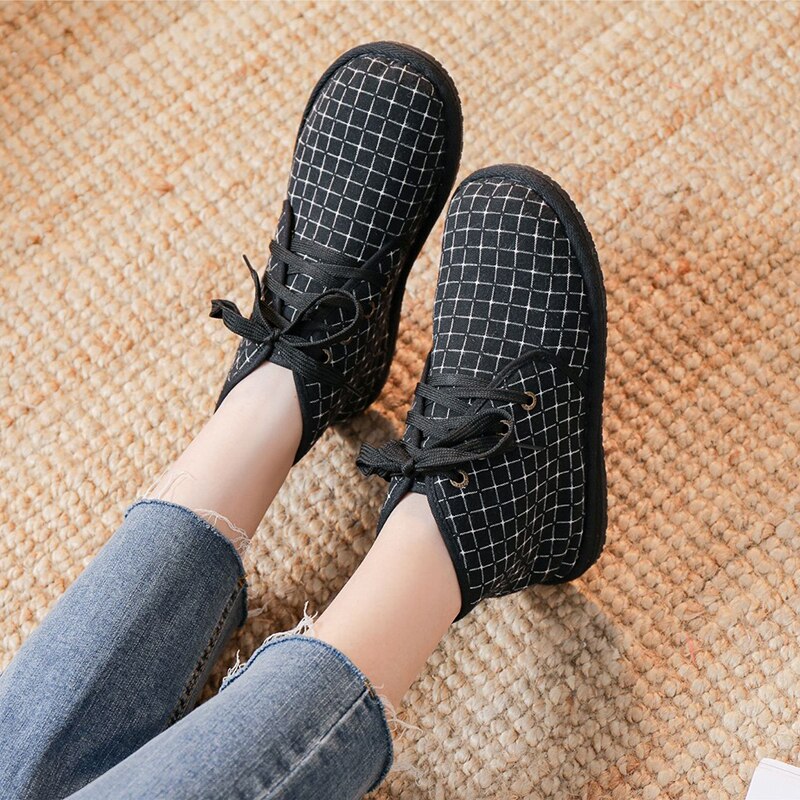 Frauen Leinen Stiefel Handgemachte hoch oben Stiefel Schwarz Runde Kappe Espadrilles retro Leinwand Plattform Stiefel Schuhe: 1 Paar (Schwarz) / 37