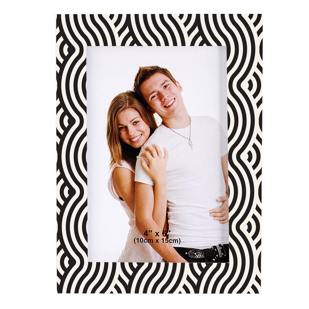 Black Wavy Line Pattern Wooden Photo Frame Table Home DIY Decoration High 5-10Inch Modern Picture Frames