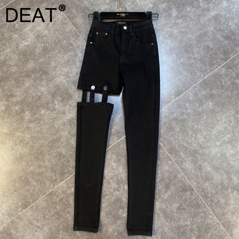 DEAT-pantalones vaqueros largos de cintura alta para mujer, Vaqueros largos de tubo, ropa de calle, MK110, otoño y primavera, 2022