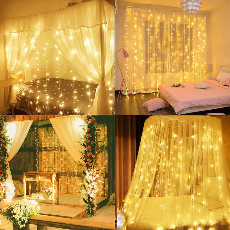 Rideau de fenêtre USB 3M, rideaux lumineux LED, décoration d'extérieur avec éclairage féerique pour maison, chambre à coucher, fête de noël et nouvel an