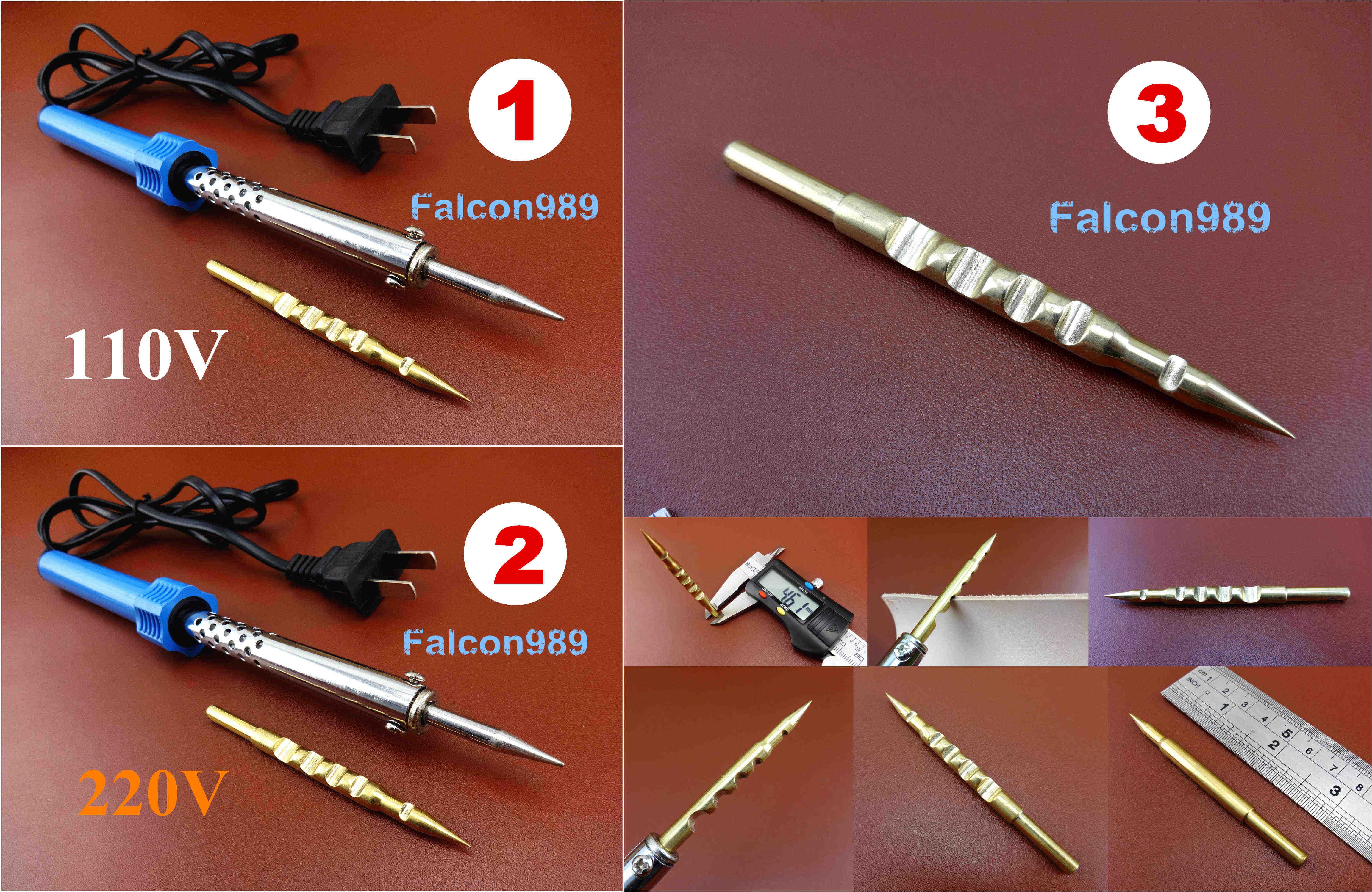 3kinds Leather Craft Edge Edging Creasing Soldering Iron Brass Tip Decorate Tool - Sewing Stitching Carving Stamping Knife Cut