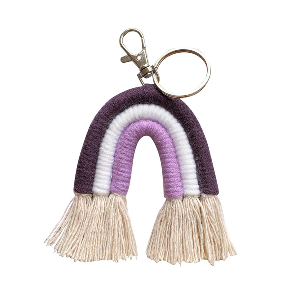 Macramé arcoíris llaveros Boho bolso encantos con borlas tejido a mano de algodón accesorios para coche llavero monedero cartera Decoración: F