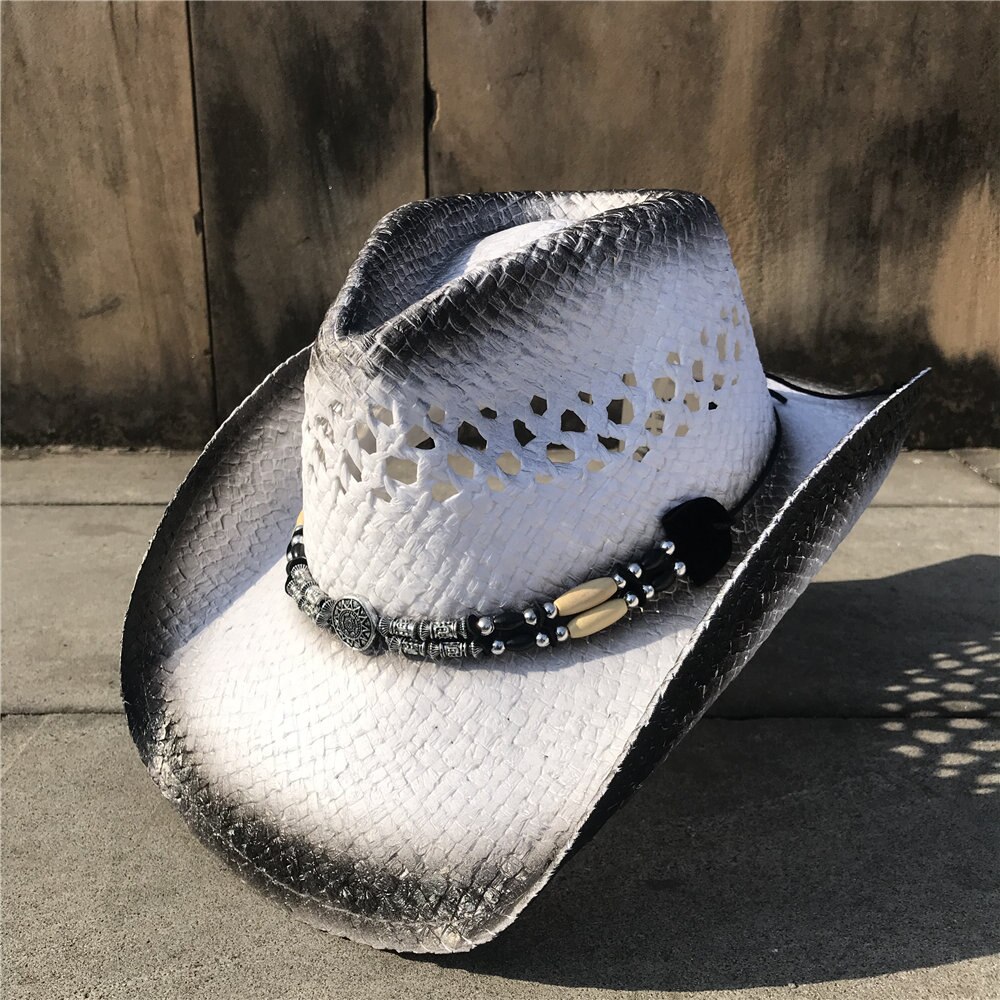 Sombrero de paja estilo vaquero para Hombre y mujer, Sombrero de paja estilo vaquero occidental, estilo Retro, tejido hecho a mano, disponible en talla 56-58CM,
