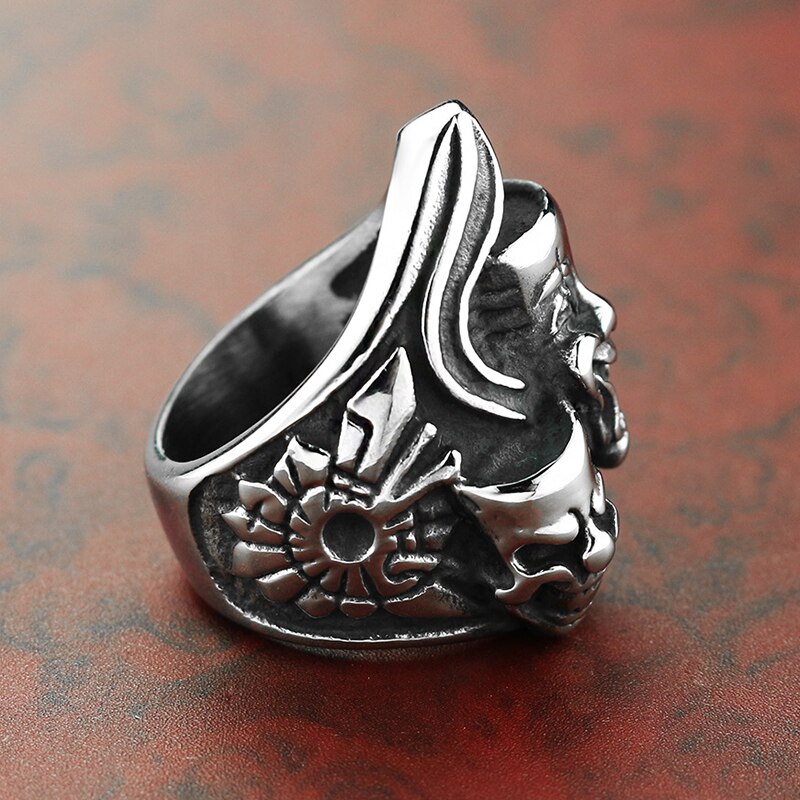 Vintage Gothic Big And Small Clown Skull Ring Men Boys Huge Stainless Steel Biker Rings Male Heavy Metal Punk Rock Jewelry