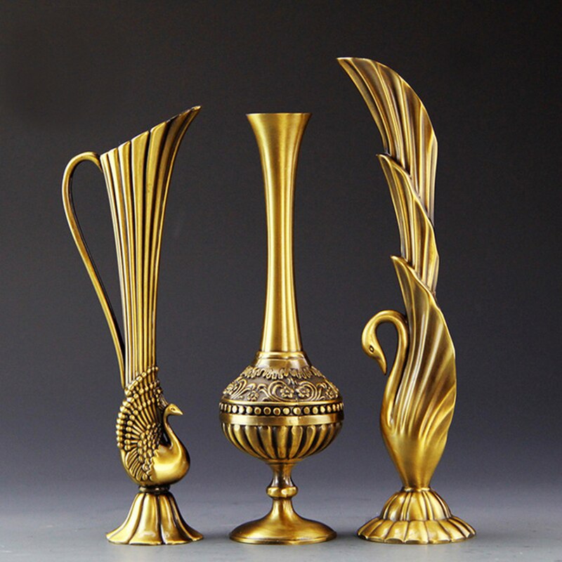 Europæisk retro påfugl vase metal kobber guld/bronze lille vase moderne bord jardinie hjemme dekorativ blomsterflaske/kande