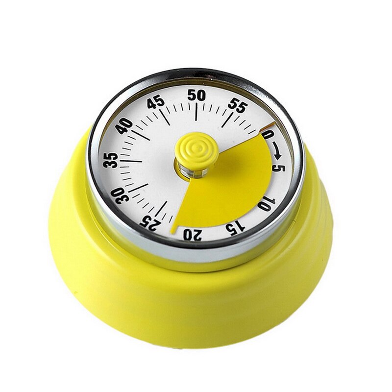 Kitchen Timer Dial Cooking Timer Retro Mechanical Clockwork Digit Pointer Portable Clock Magnetic Bottom Reminder Count Down: yellow