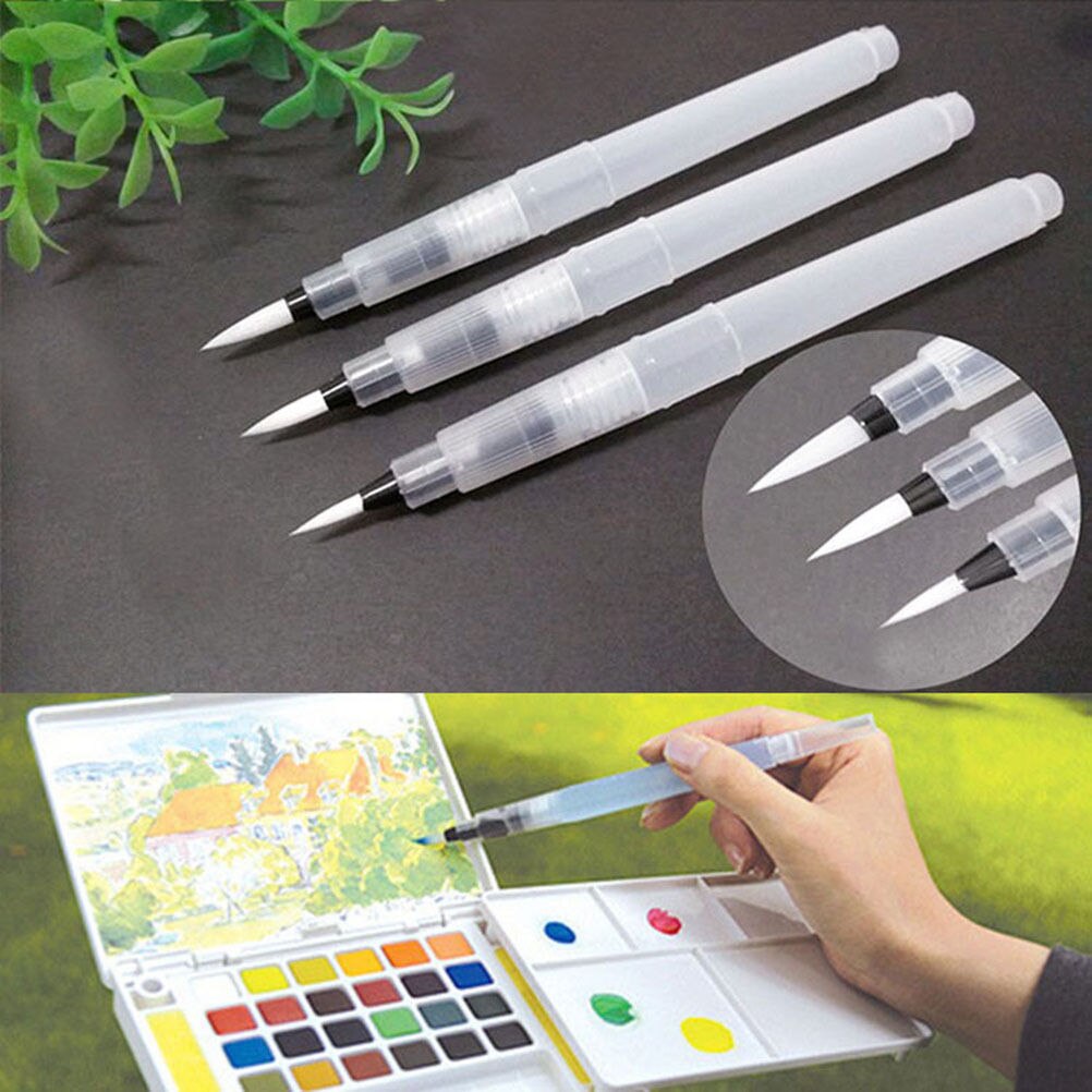 Bolígrafo de tinta para acuarela de pincel de agua, herramienta de dibujo y caligrafía, punta de pincel de nailon con depósito rellenable, 3 uds.