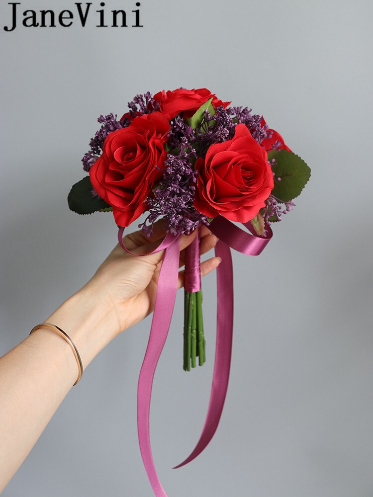Janevini kunstbloemenmeisjesboeket wit roze blauw roos zijden bruidsmeisjes bruidshandbloemen rood klein bruidsboeket