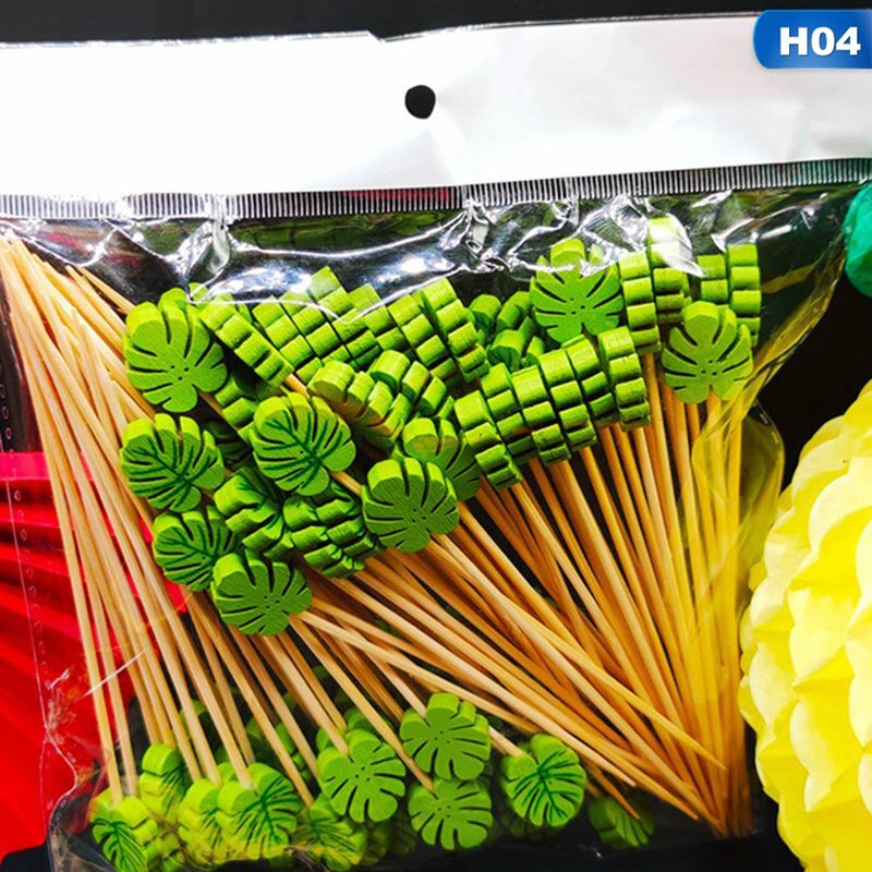 100pc flamingo bambus pick buffet ananas kaktus blade cupcake frugt gaffel dessert salat pind cocktail spyd til fest indretning: H04