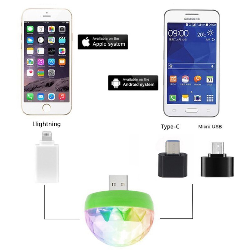 Usb  dc5v färgglada scen ljus musik kontroll bil dekoration atmosfär lampa röststyrning ktv dj disco lampor för iphone android
