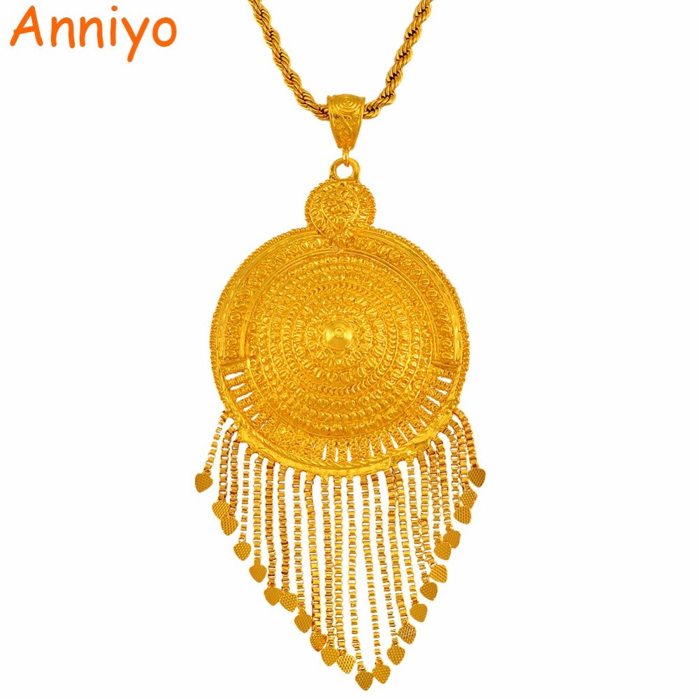Collar con colgante grande africano Anniyo para mujer y hombre, Color dorado, joyas etíopes, Nigeria, Congo, Ghana, Arabia #125306