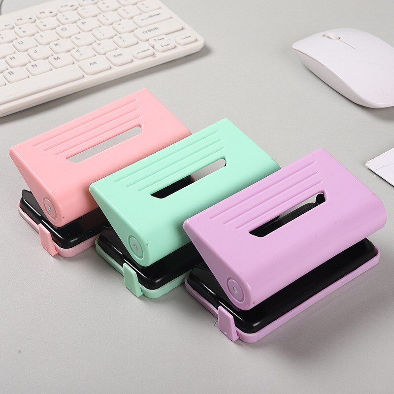 Office Cute Two-hole Labor-saving Puncher with Ruler Ring To Collect Debris and Easy To Clean Loose-leaf Punching Supplies: C Random Color