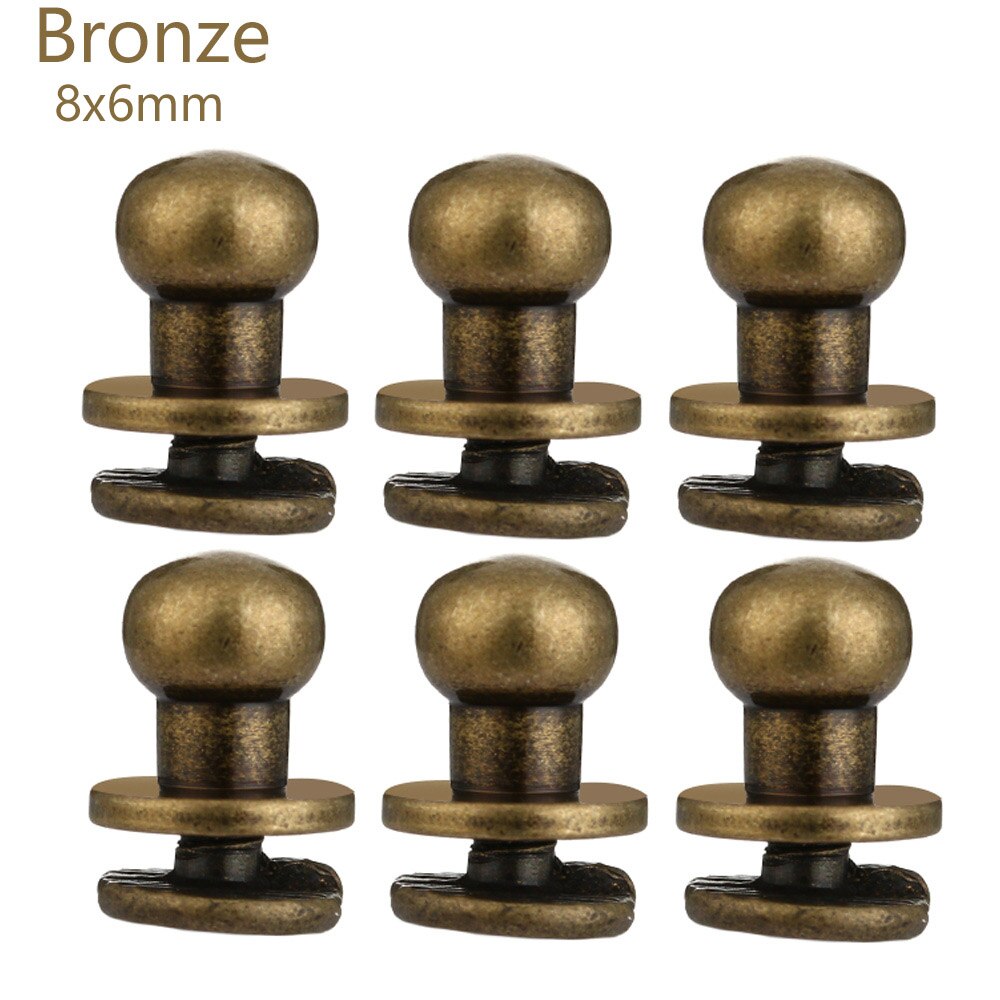 10Pcs/Pack Monk Head Screws Leather Craft Belt Wallet Solid Brass Nail Rivets Screws Bags Tacks Clothes Accessories: bronze 8X6mm