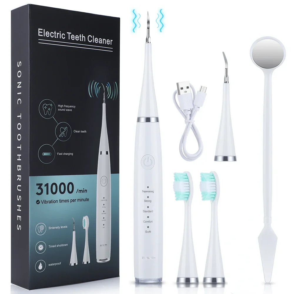 Electric Toothbrush with Sonic Cleaning 3-in-1 for Removing Tartar Whitening Teeth Oral Care USB Charging Replacing Brush Head: Beige