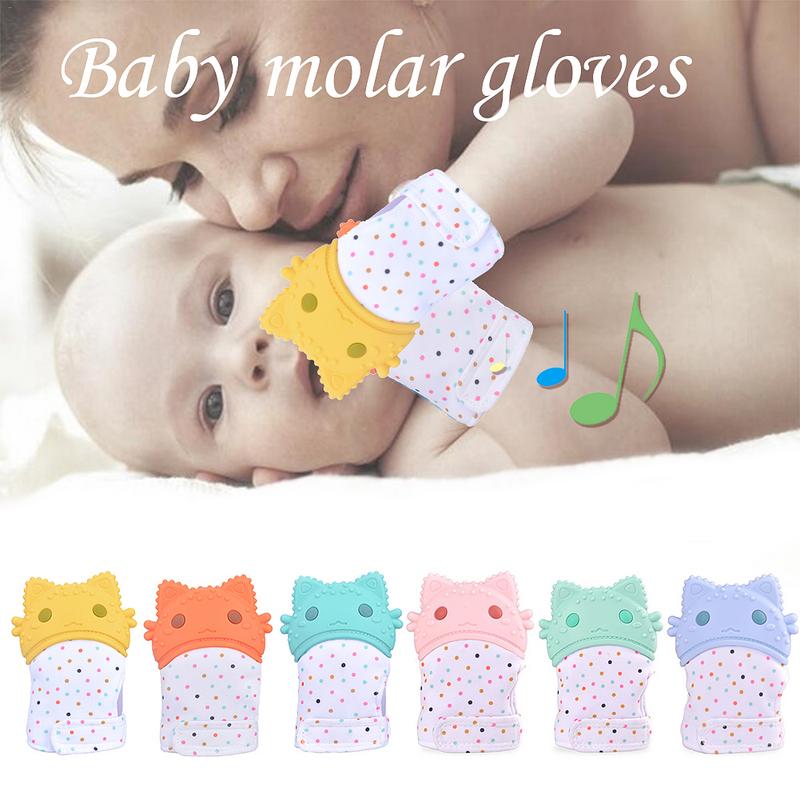 Manopla para dentición de bebé, mitones de silicona, envoltura de dulces, mordedores de sonido, guantes de juguete, juguetes a prueba de mordeduras