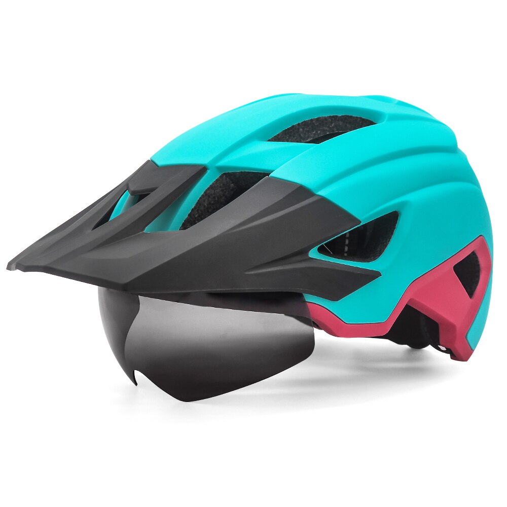 Mtb Helm Fietsen Mannen Vrouwen Rijden Met Achterlicht En Zonneklep Goggles Xc Weg Mountainbike Helmen Met Lens casco Ciclismo: Water lake blue