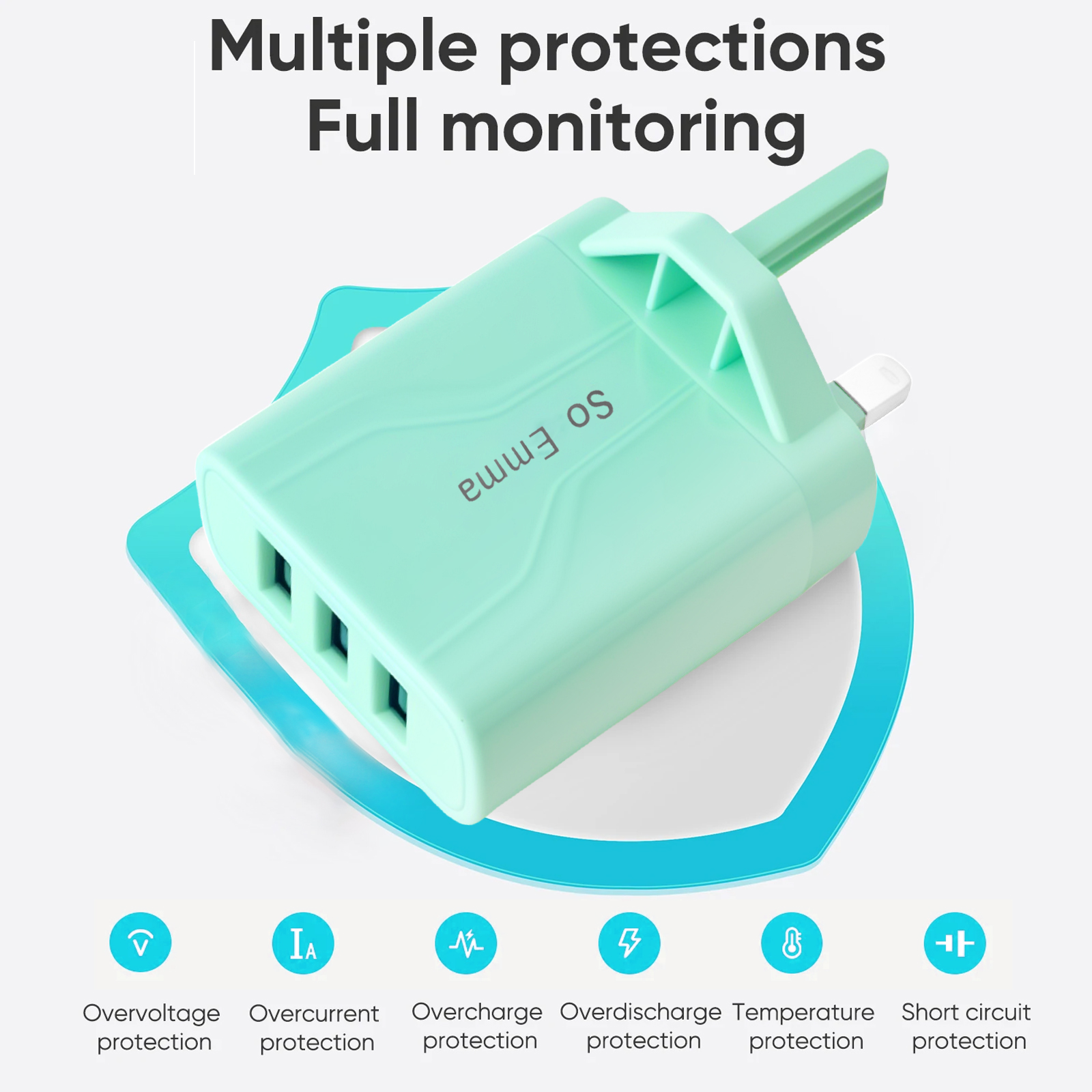 3-poorts USB-oplader Wandoplader, Multi USB-voedingsadapter voor iPhone, Android-telefoons, mobiele telefoons, camera's en MP3, UK-stekker