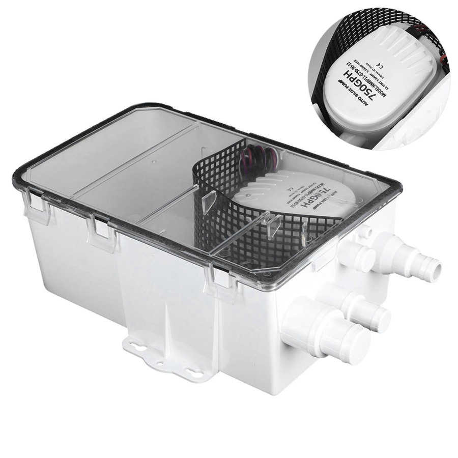 Dusch sump pump system båt rv bilge 12v 750 gph marin multi port avloppslåda marin dusch pump ankomster