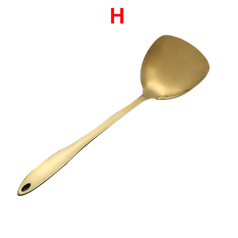 Utensilios de cocina de acero inoxidable y titanio dorado, cuchara, pala, juego de utensilios de cocina: 8