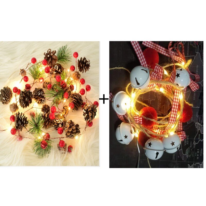 2 pakke julekrans med lys 2m 20 led batteri strømsnor lys juletræ taksigelse boligdekoration fyrremajs guirlande: 1 pakke tilføj 1 pakke