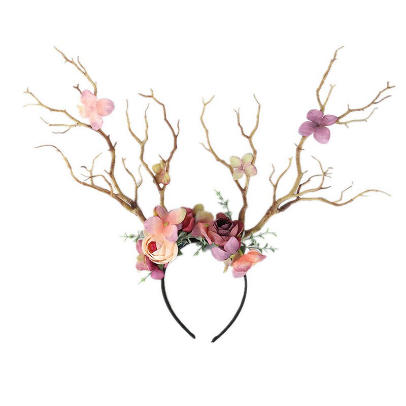 Reindeer Antlers Headband Christmas Easter Halloween Party DIY Women Girs Kid Deer Gothic Party Hairband Wedding Xmas: Pink